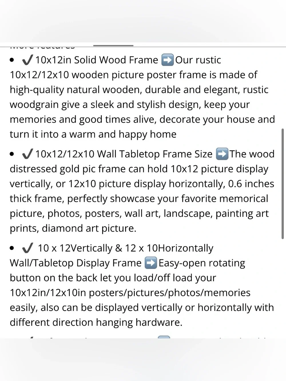 Rustic Distressed Solid Wood Picture Frame Wall Mount or Tabletop 10x12” GOLD